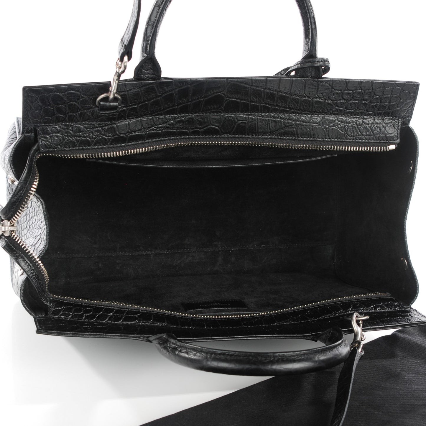 Calfskin Crocodile Embossed Small Cabas Rive Gauche Black