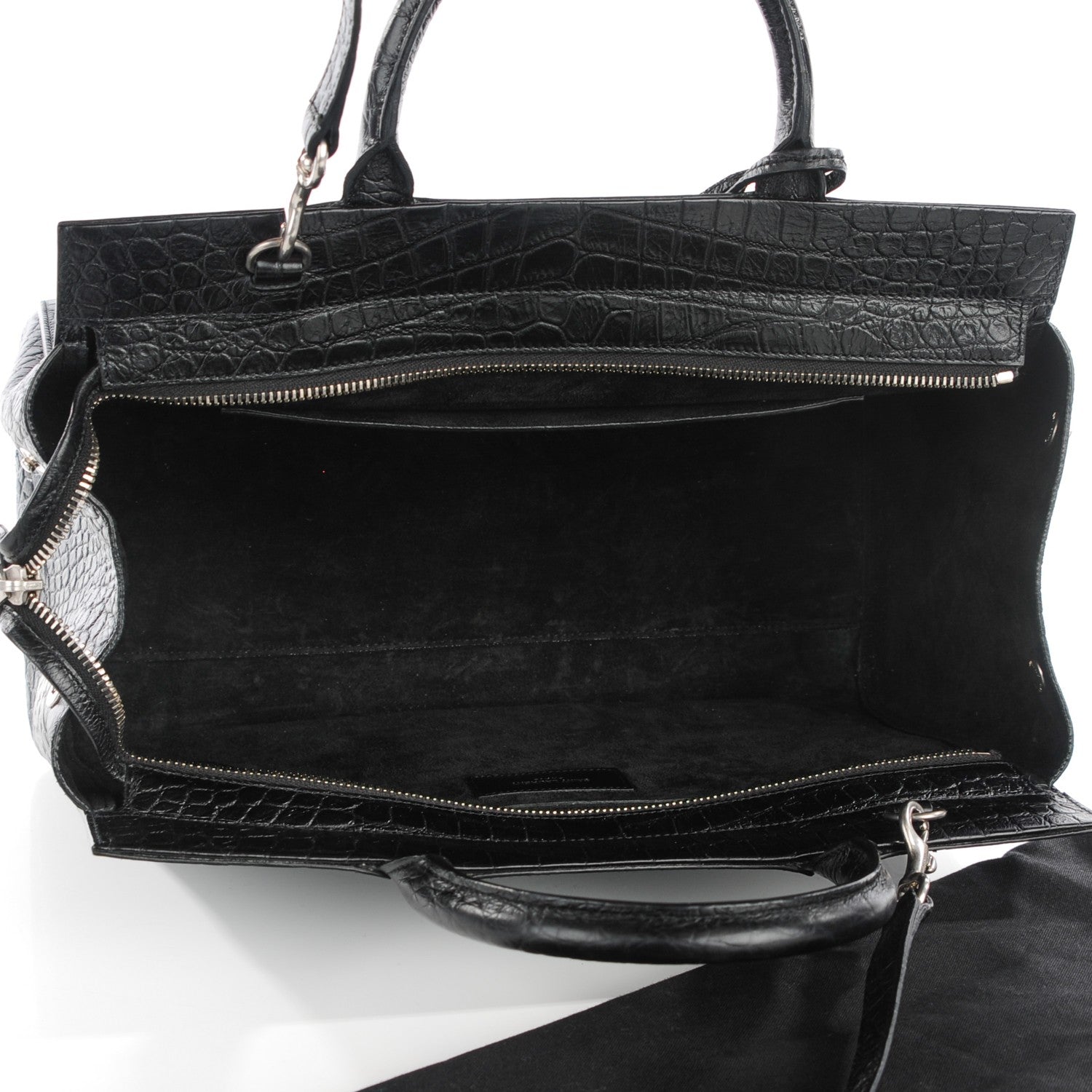Saint Laurent Calfskin Crocodile Embossed Small Cabas Rive Gauche Black 5 of 7