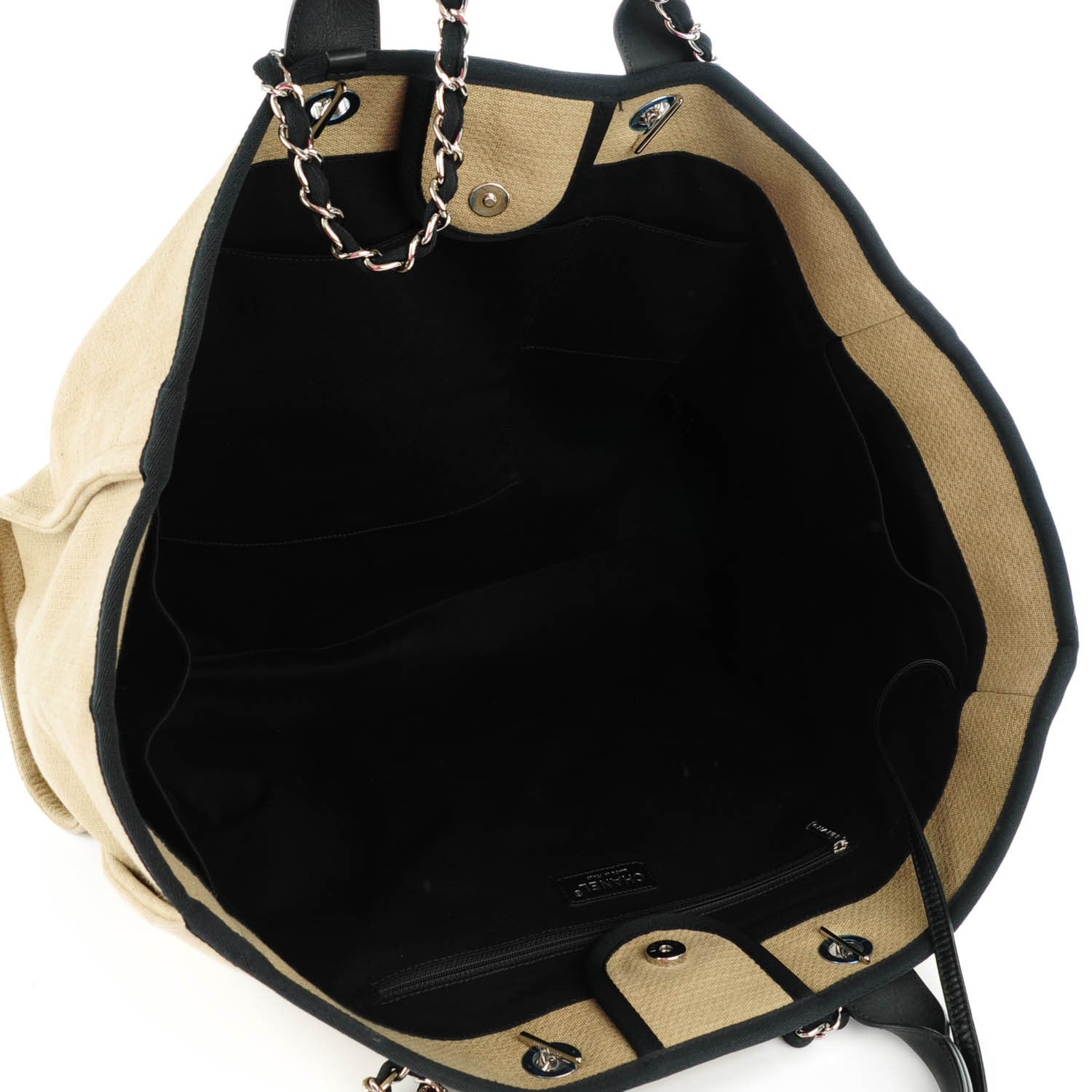 Chanel Canvas Large Deauville Tote Beige Black 5 of 7