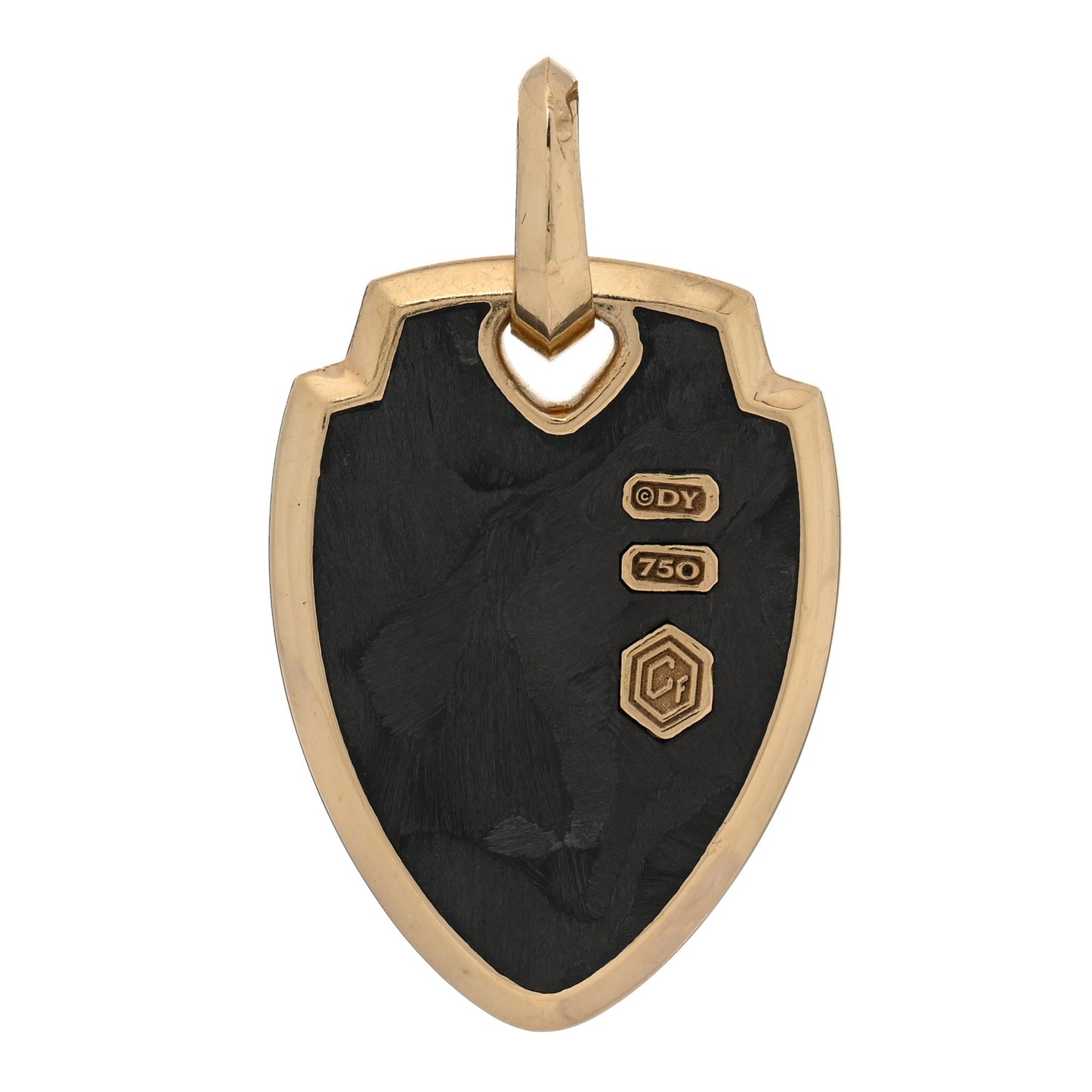 18K Yellow Gold Forged Carbon Waves Shield Pendant