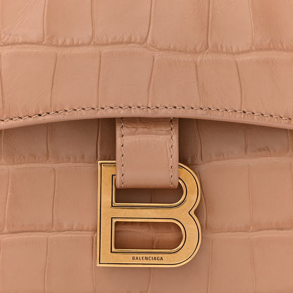 Balenciaga Extra Supple Calfskin Crocodile Embossed XS Downtown Shoulder Bag Nude Beige 9 of 11