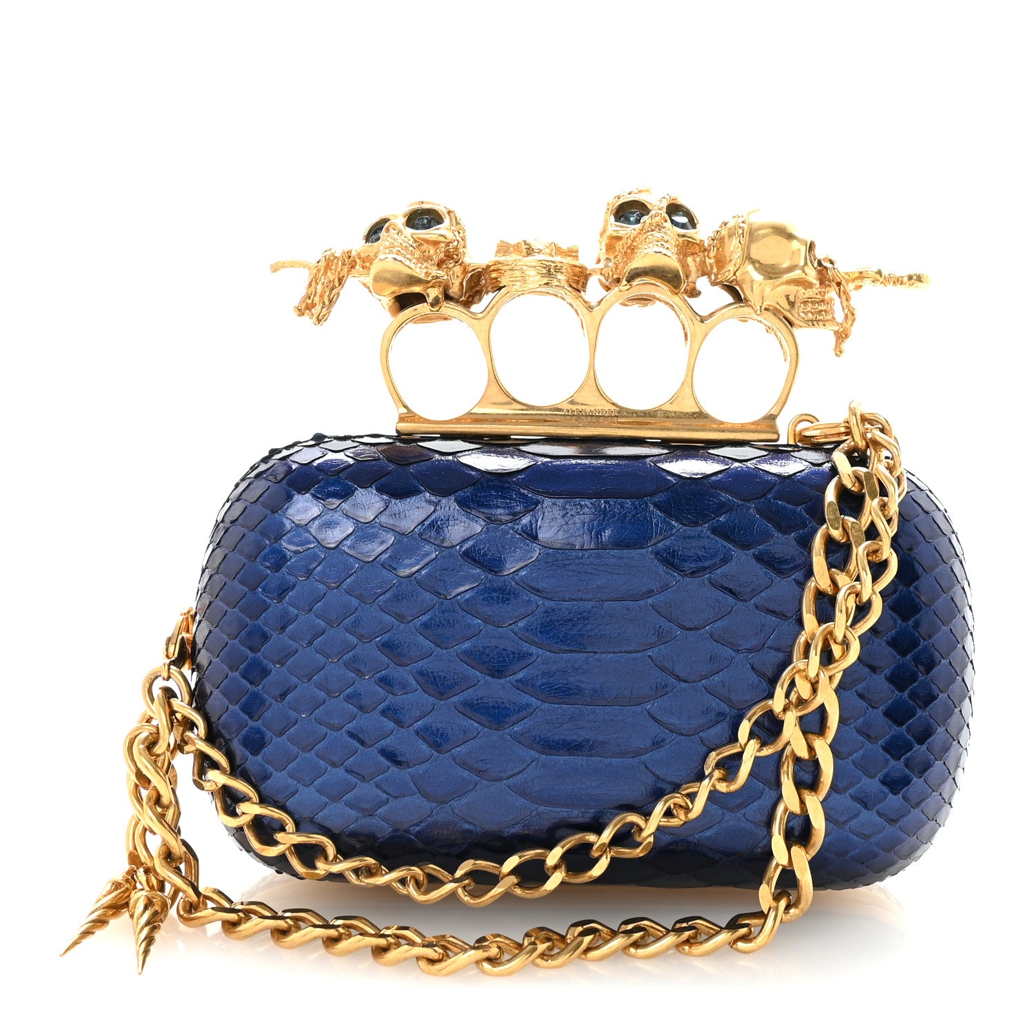 Alexander McQueen Snakeskin Knuckle Box Clutch Blue 1 of 9