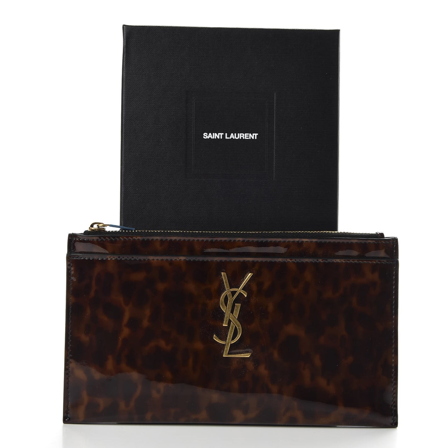 Patent Tartarugato Monogram Bill Pouch Tortoise Brown