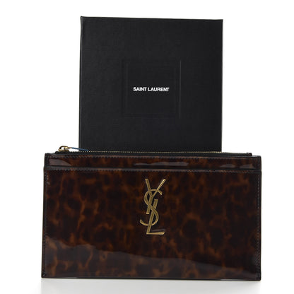 Saint Laurent Patent Tartarugato Monogram Bill Pouch Tortoise Brown 8 of 8