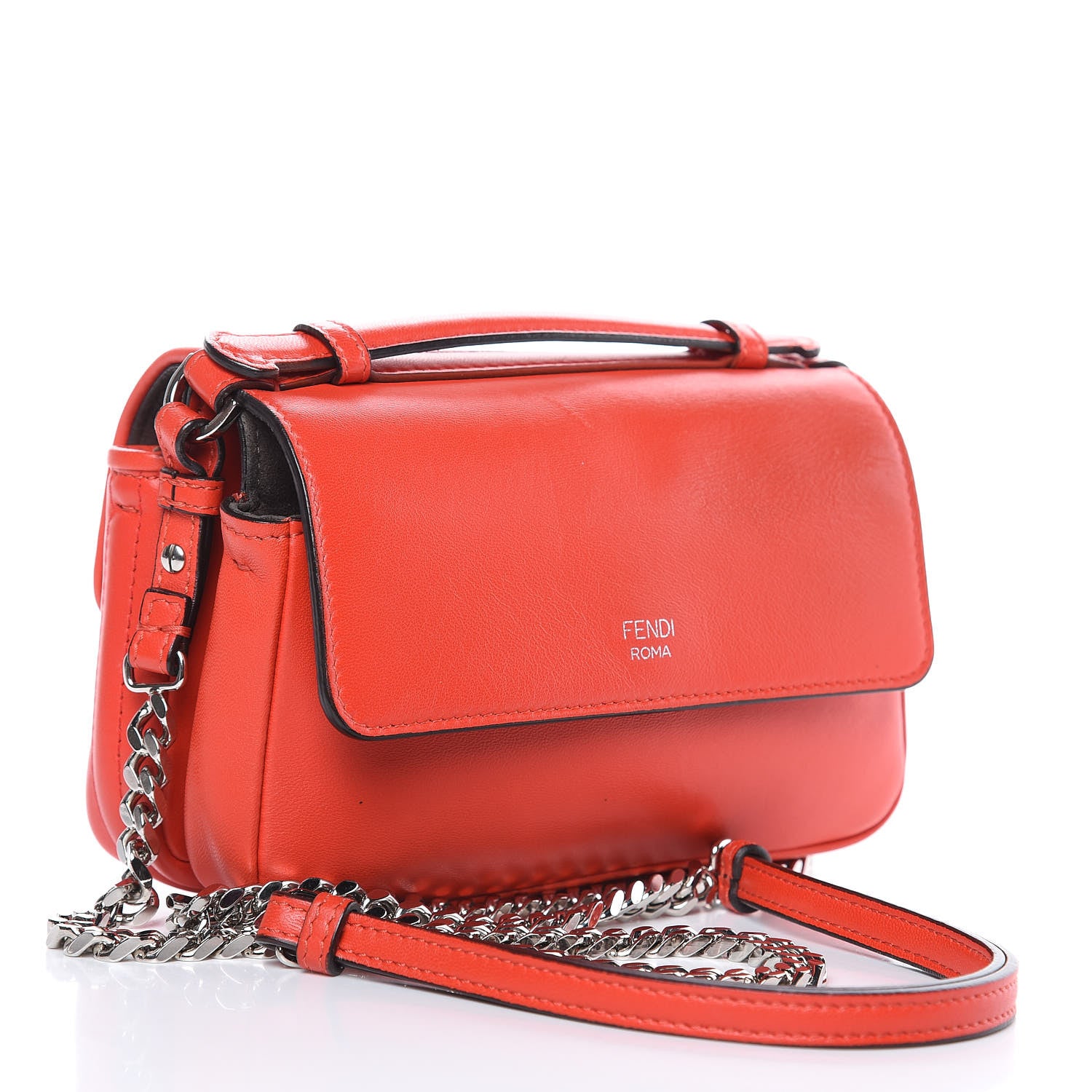 Fendi Shiny Nappa Trapuntata Micro Double Baguette Papavero 3 of 9