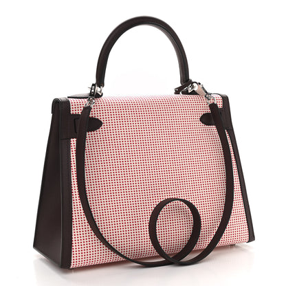 Hermes Toile Quadrille Swift Kelly Sellier 28 Framboise Ecru Rouge Sellier 3 of 11