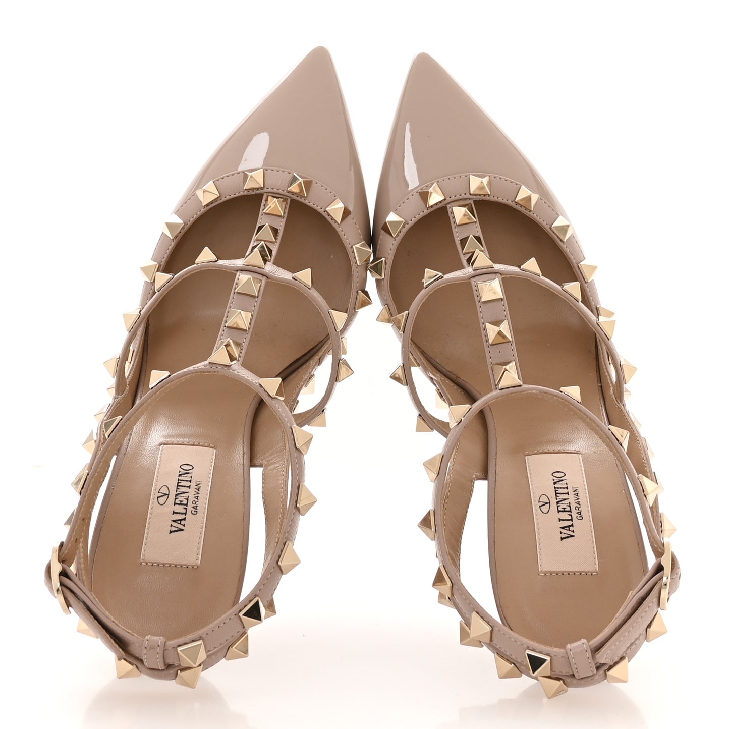 Patent Nappa Rockstud Ankle Strap 100mm Pumps 38.5 Poudre
