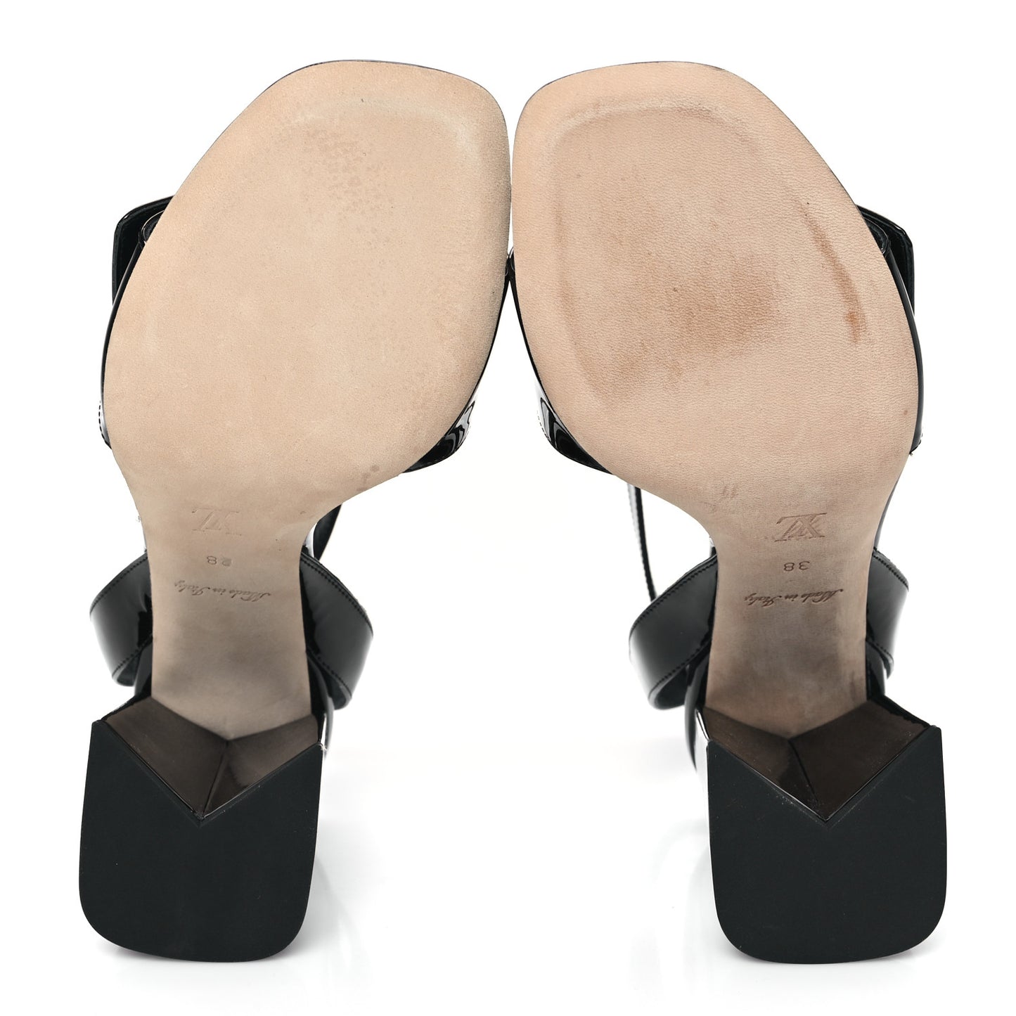 Patent Calfskin Shake Sandals 38 Black