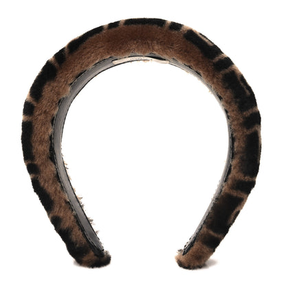 Fendi Shearling FF Logo Headband Tobacco 1 of 5