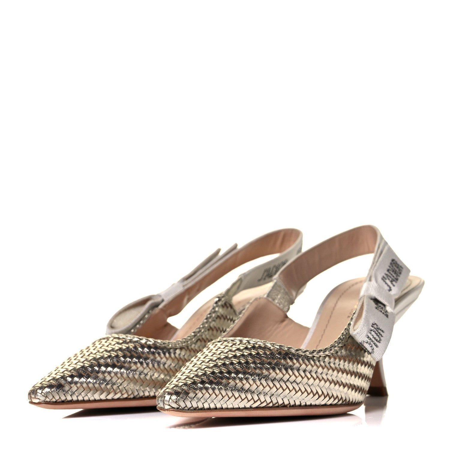 Christian Dior Laminated Calfskin Ribbon Crystal Woven J'Adior Slingback 65mm Pumps 37.5 Copper 2 of 8