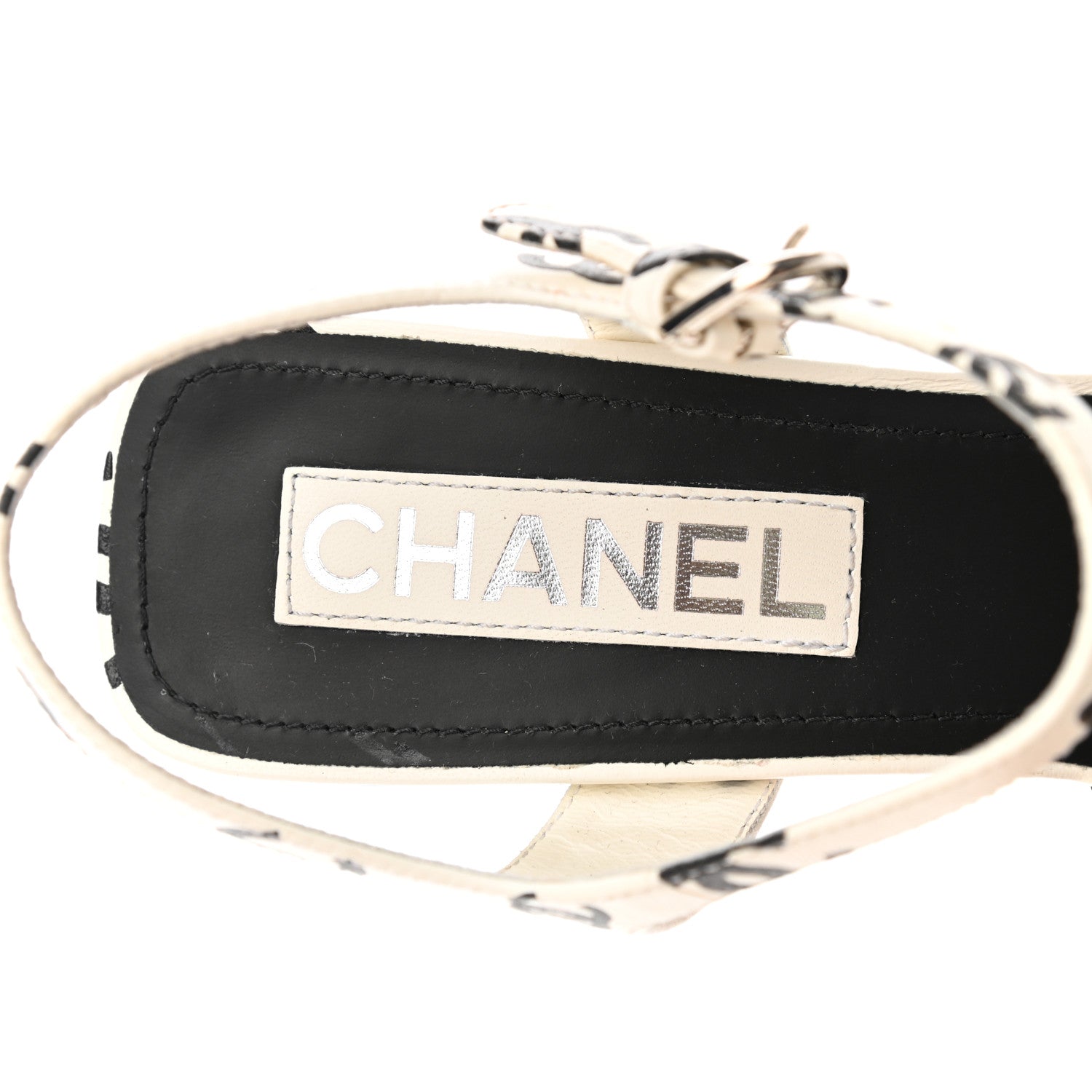 Chanel Printed Lambskin CC Sandals 40 White Black 8 of 13