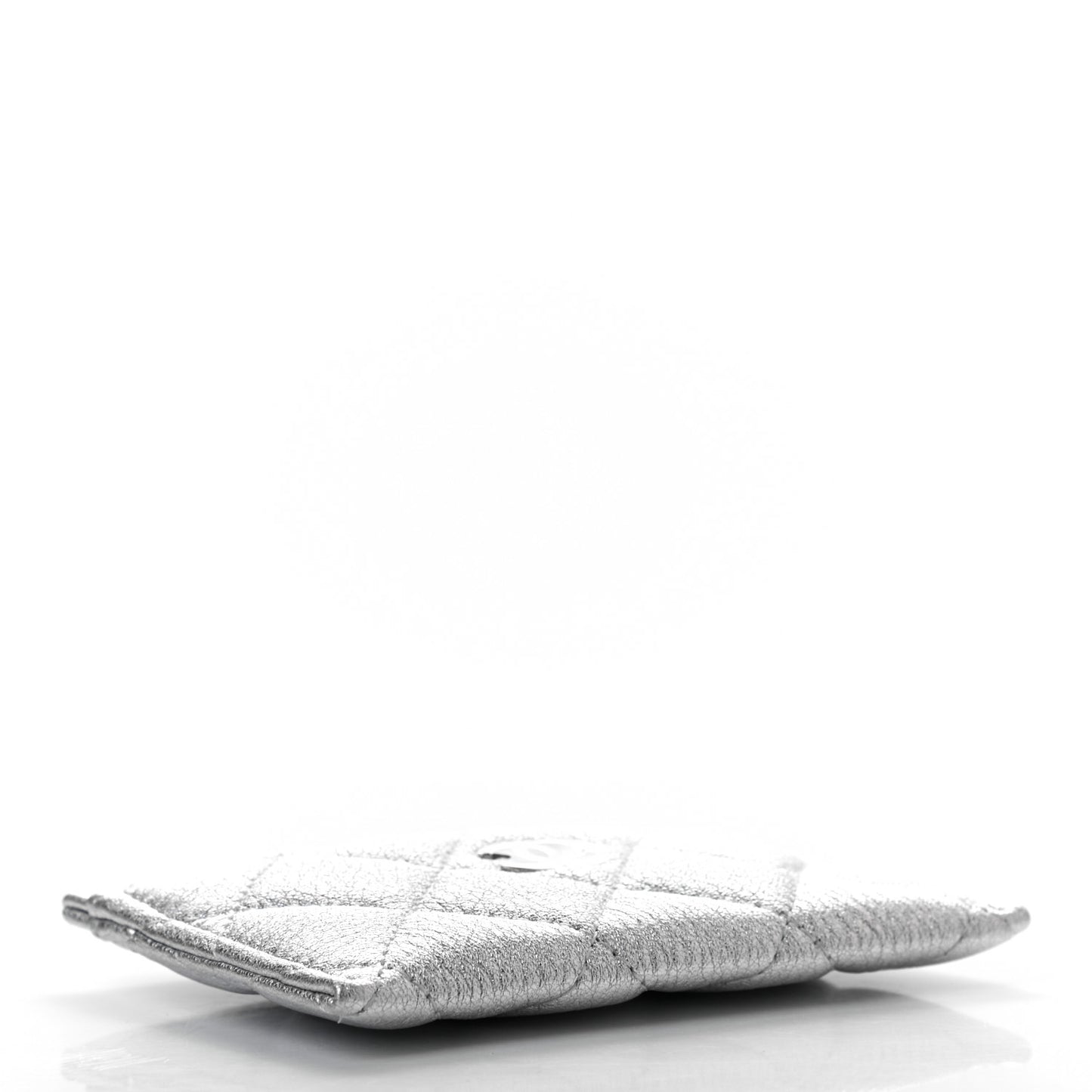 Metallic Lambskin Quilted Card Holder Silver
