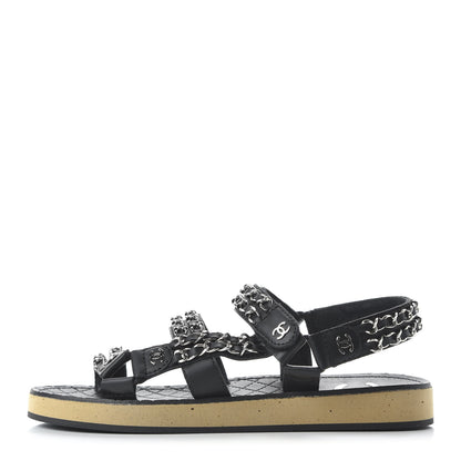 Chanel Lambskin Chain Sandals 35.5 Black 1 of 10