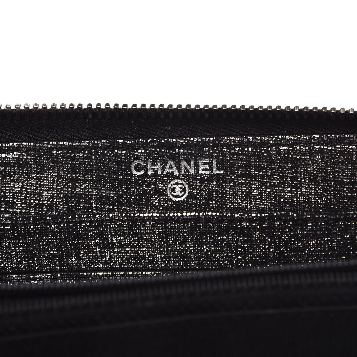 Metallic Fabric Quilted Zip Around Wallet Silver Black