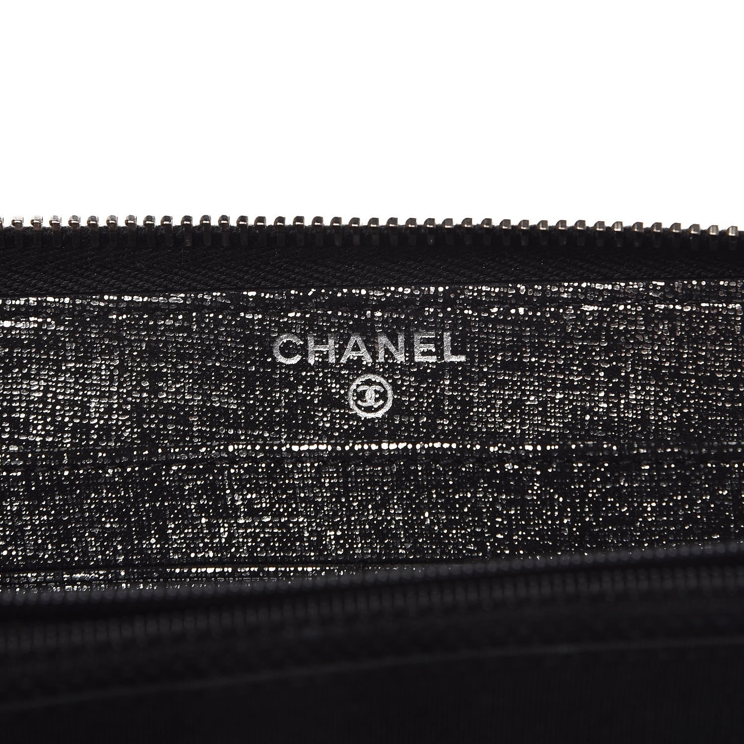Chanel Metallic Fabric Quilted Zip Around Wallet Silver Black 6 of 8