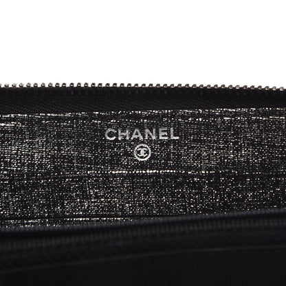 Chanel Metallic Fabric Quilted Zip Around Wallet Silver Black 6 of 8