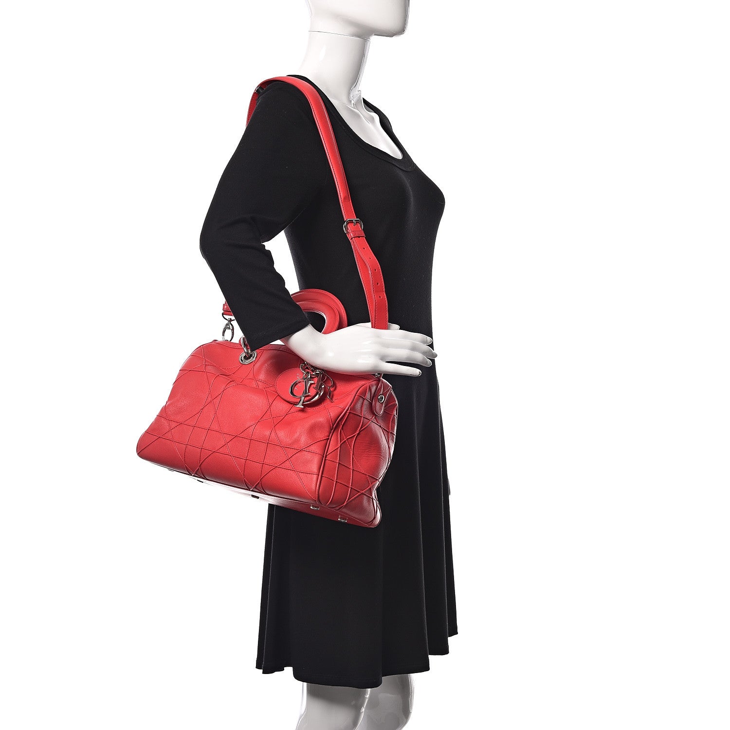Christian Dior Lambskin Cannage Granville Polochon Coral 2 of 9