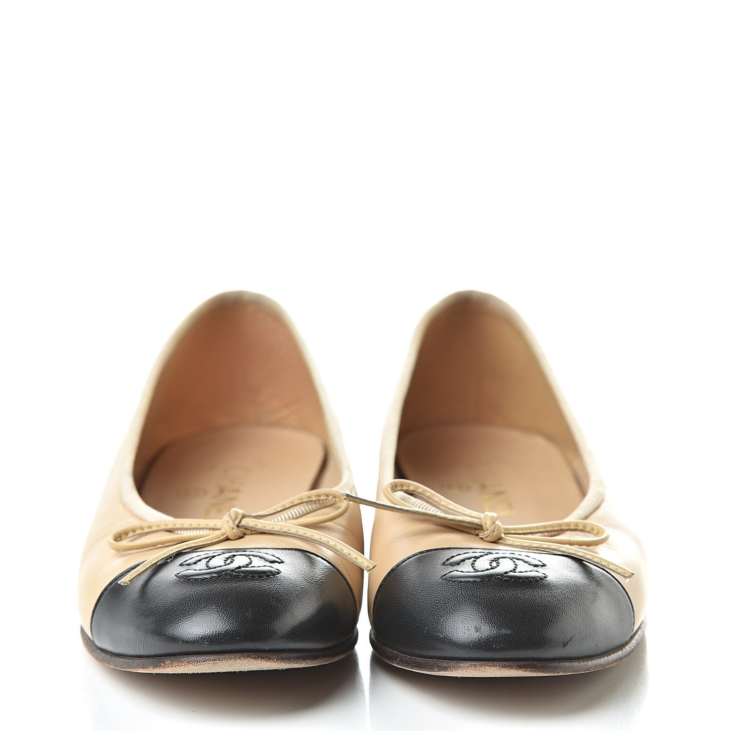 Lambskin Cap Toe CC Ballerina Flats 37 Beige Black
