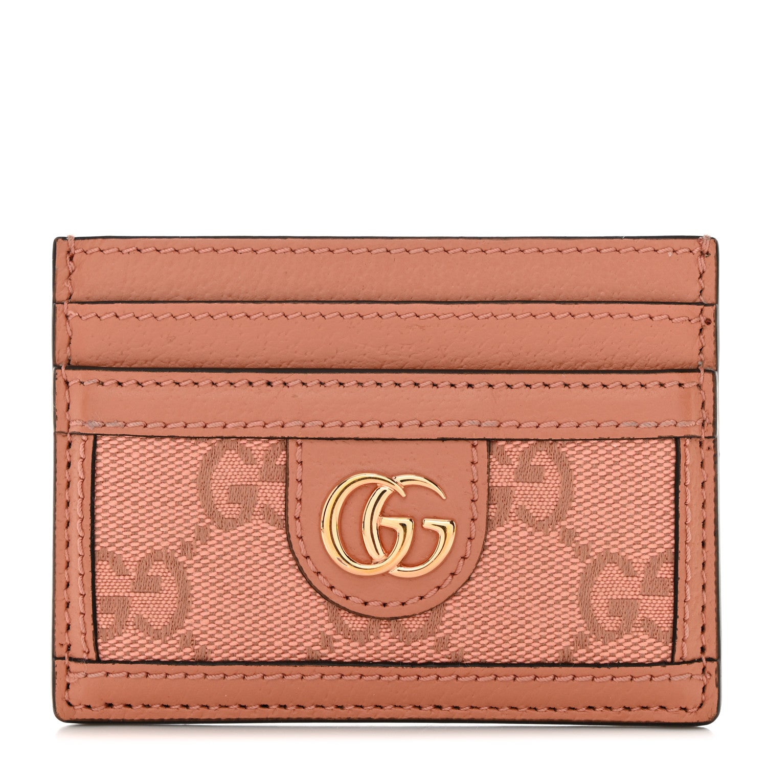 Gucci Monogram Textured Dollar Calfskin Ophidia Card Holder Cloche Rose Pink 1 of 6