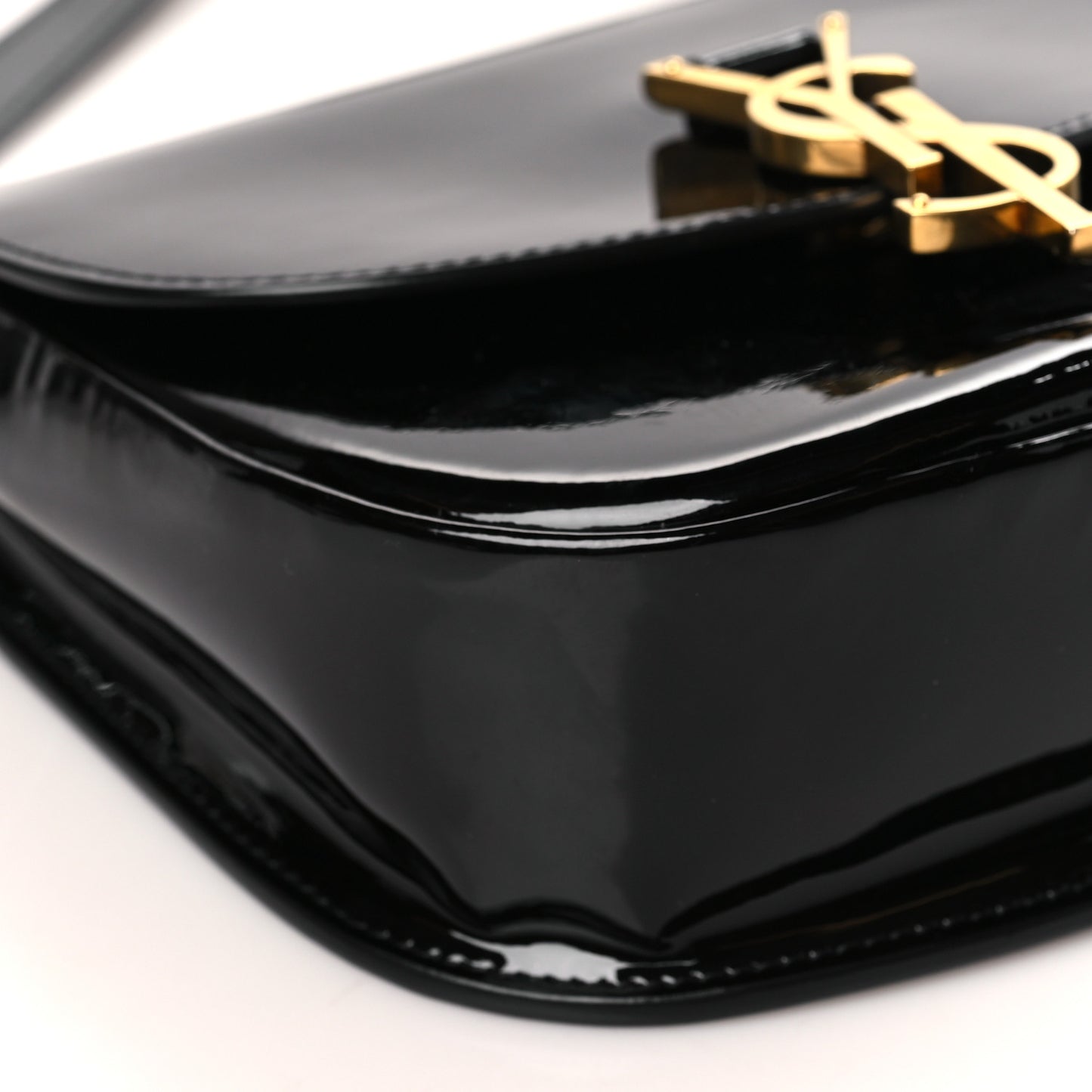 Patent Calfskin Classic Monogram Small Kaia Satchel Black