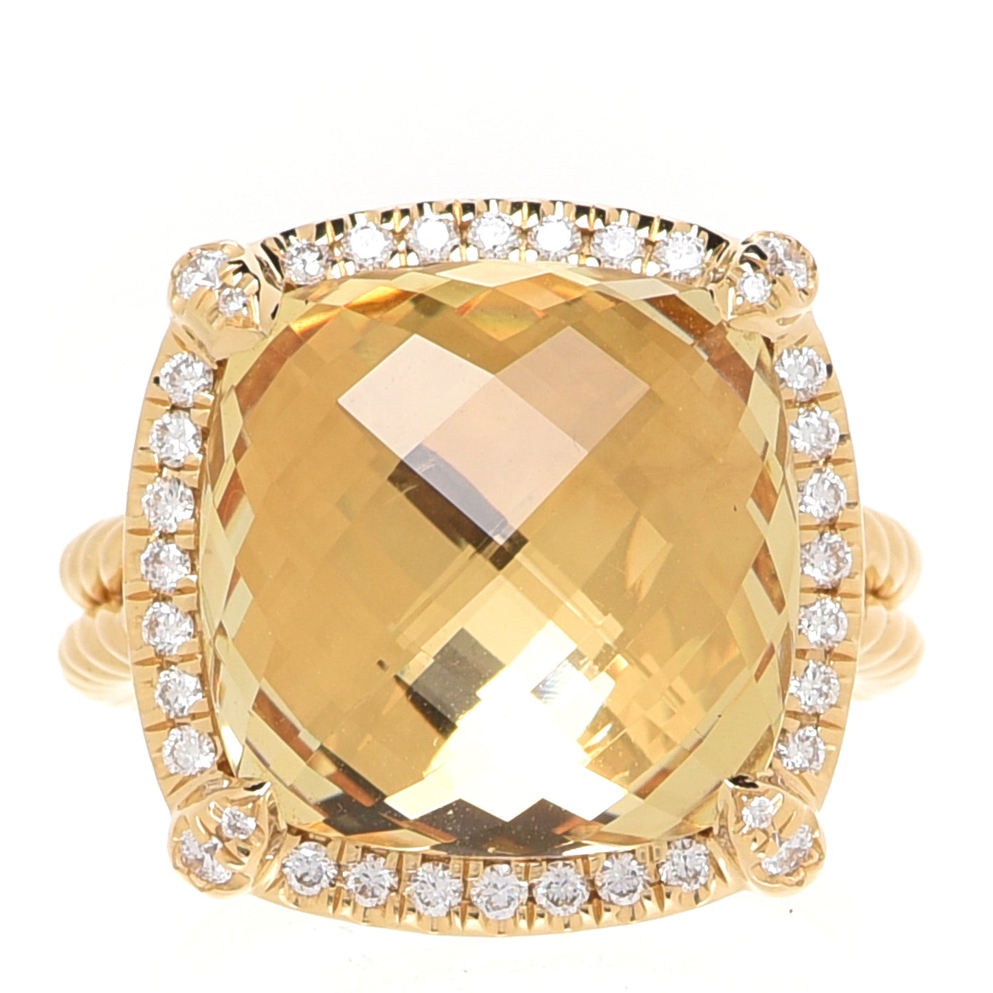 18K Yellow Gold Diamond Champagne Citrine14mm Chatelaine Pave Bezel Ring 51 5.75