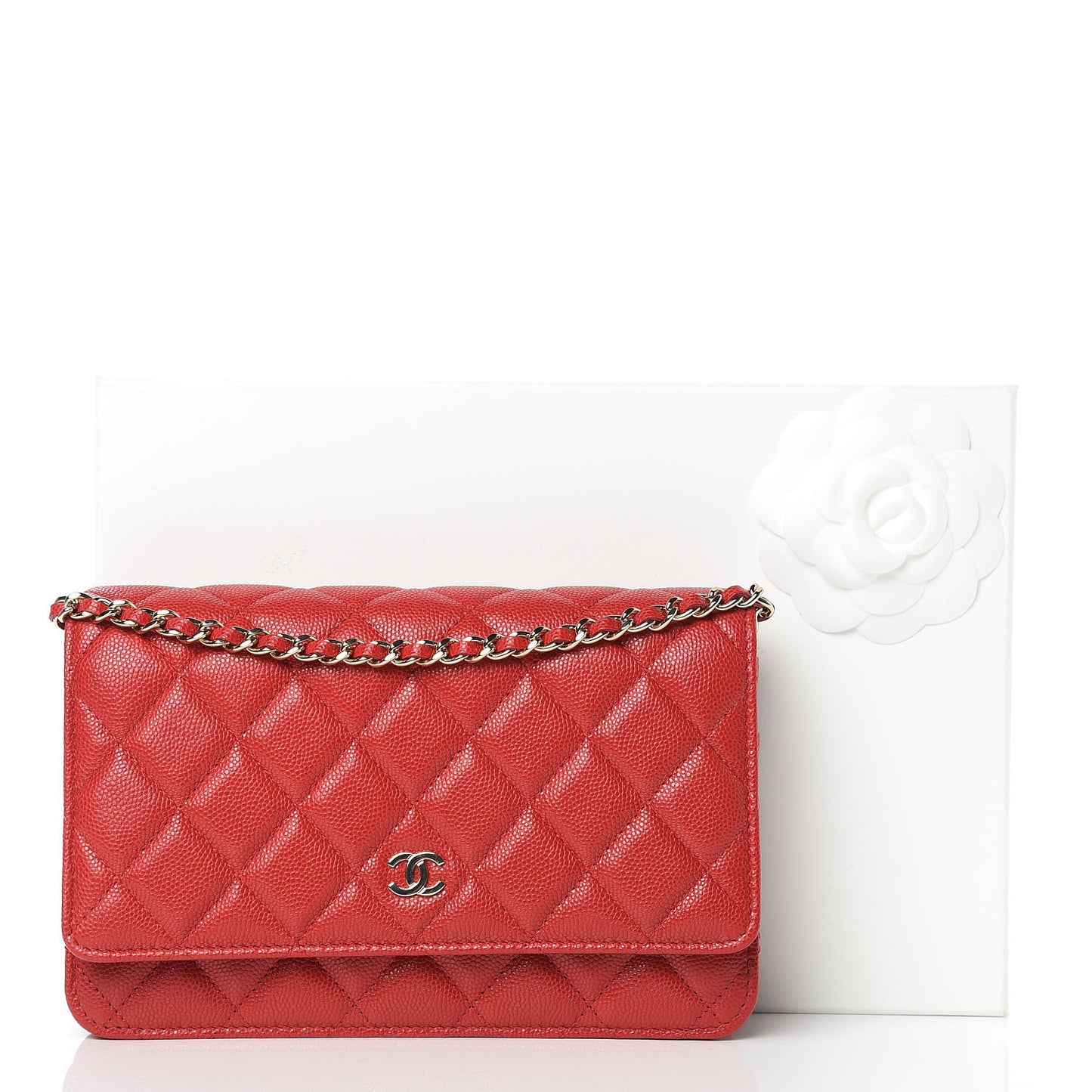 Caviar Quilted Wallet on Chain WOC Red