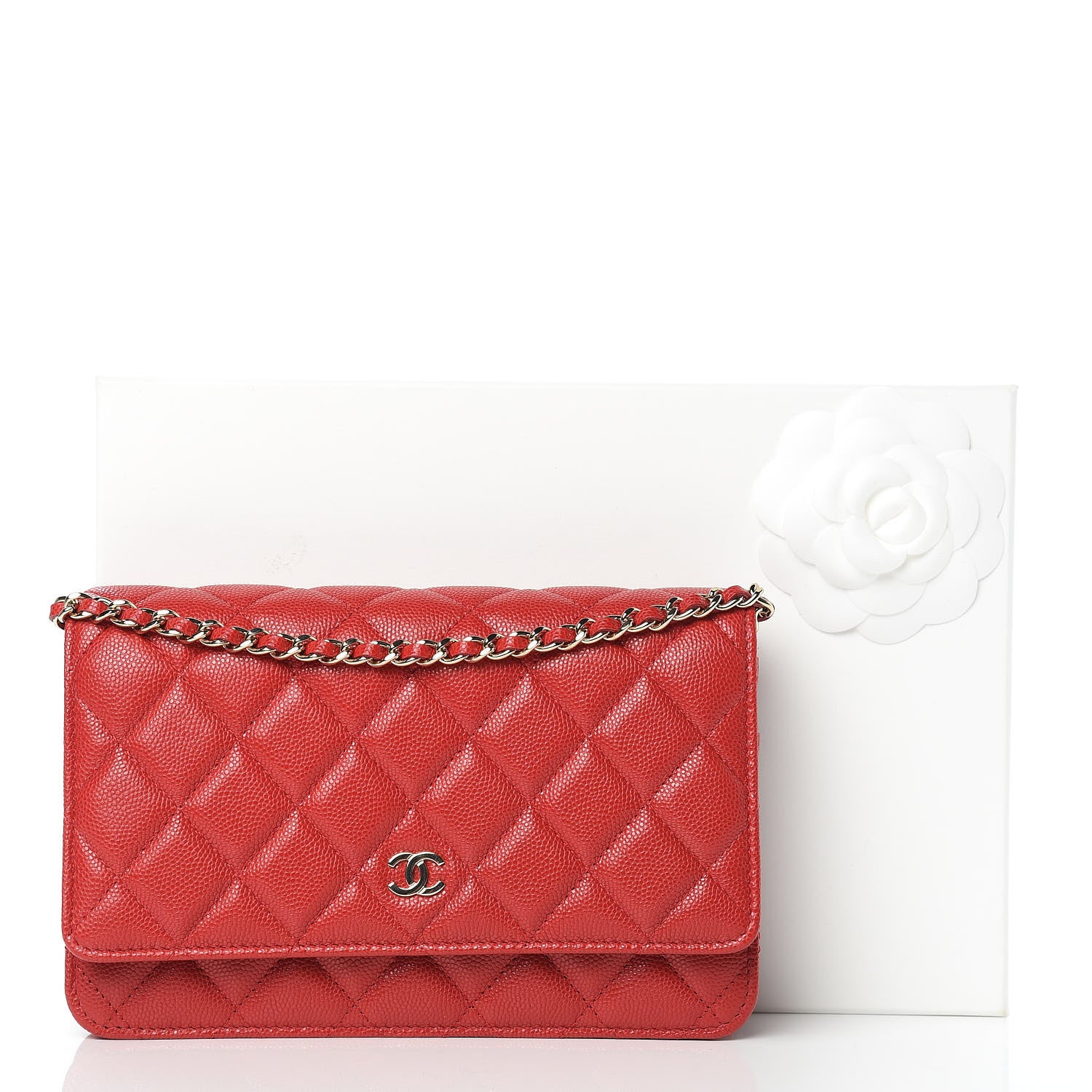 Chanel Caviar Quilted Wallet on Chain WOC Red 11 of 11