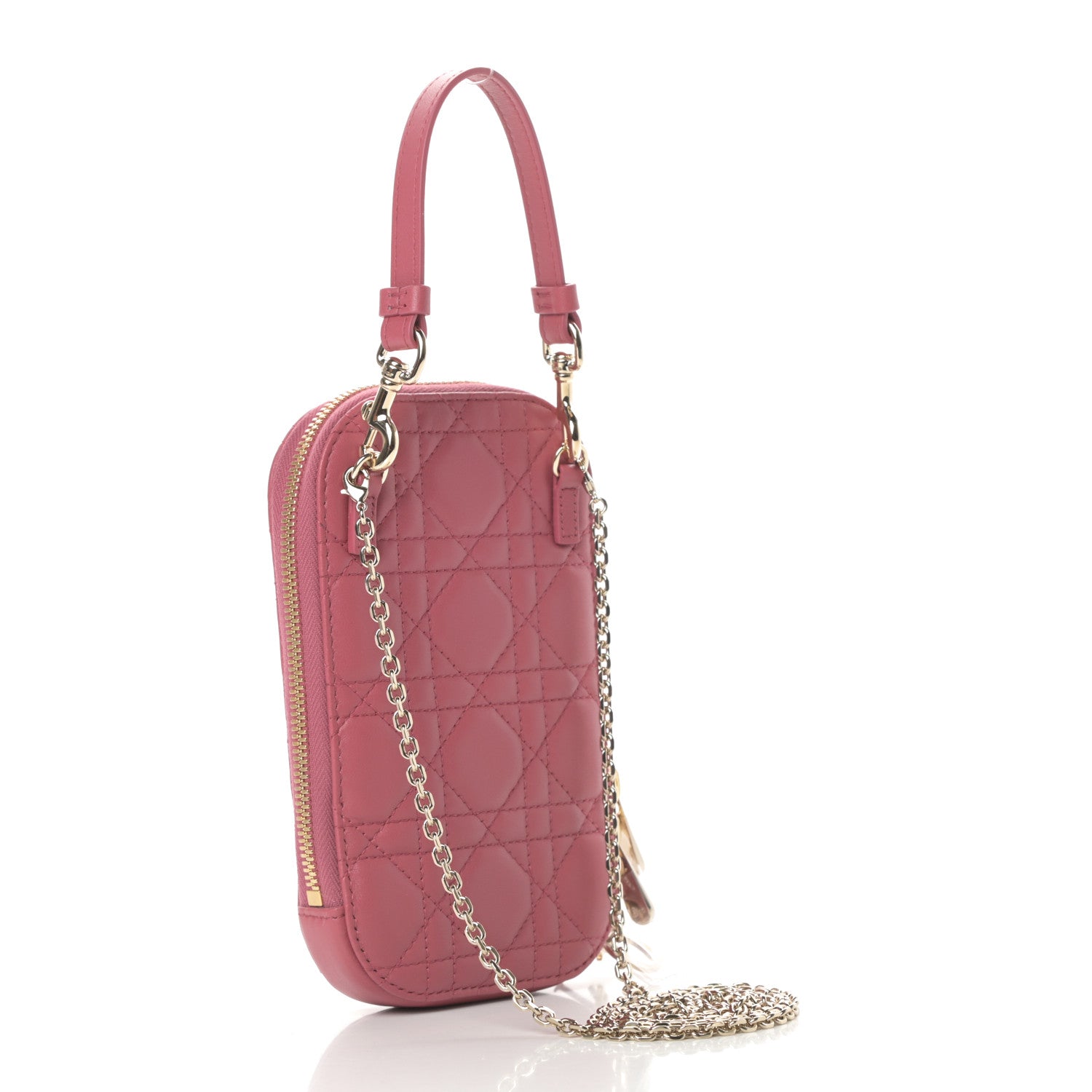 Christian Dior Lambskin Cannage Lady Dior Phone Holder Strawberry Pink 3 of 11