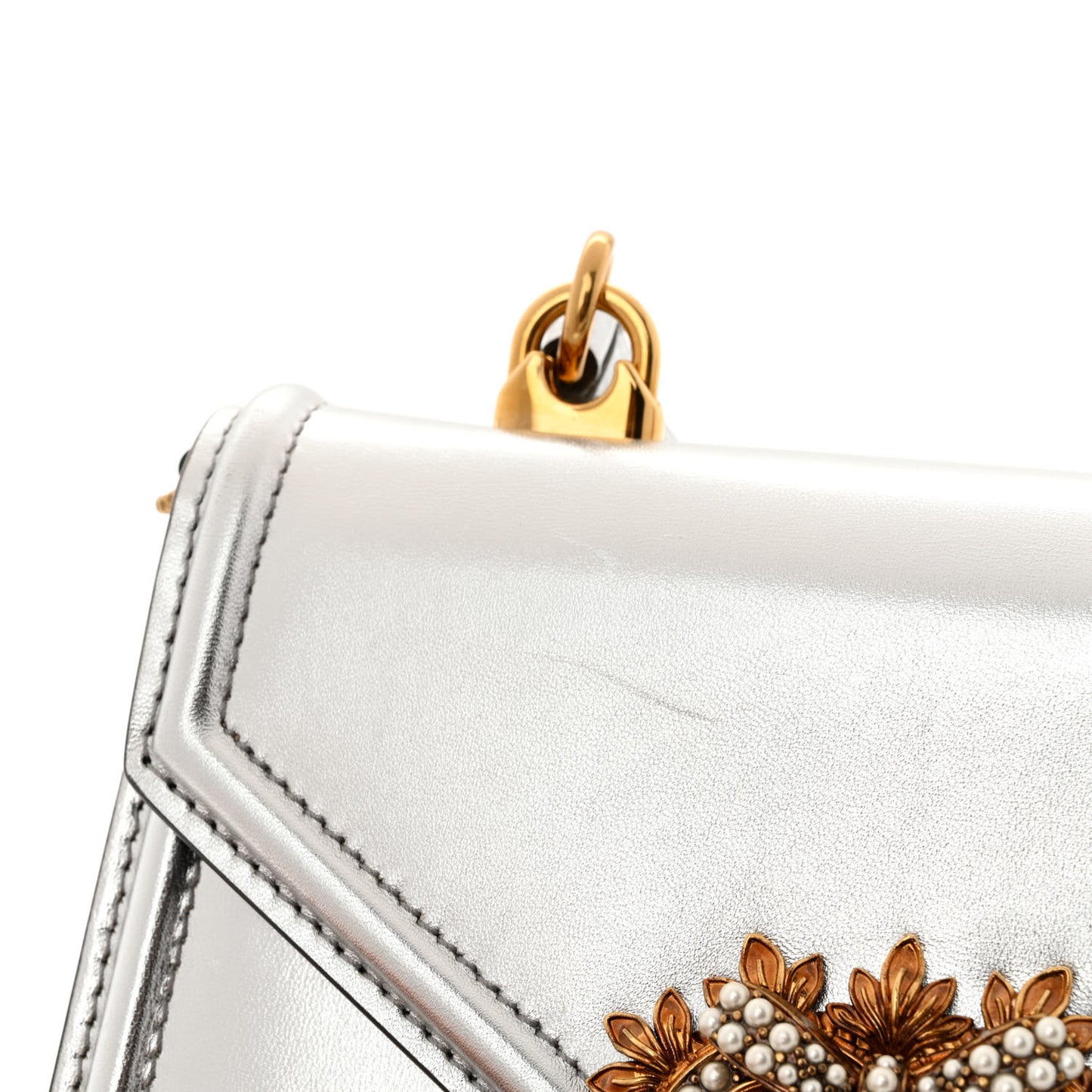 Metallic Nappa Small Devotion Top Handle Bag Silver
