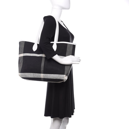Burberry Coated Canvas Mega Check Medium Doodle Tote Black White 2 of 14