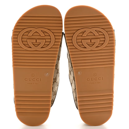 Gucci GG Monogram Lavaredo Eco Fabric Mens Slide Sandals With Straps 7 Beige Ebony Light Brown 6 of 10