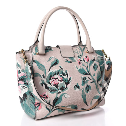 Burberry Soft Grain Calfskin Floral Print Medium Buckle Tote Natural Emerald Green 3 of 11
