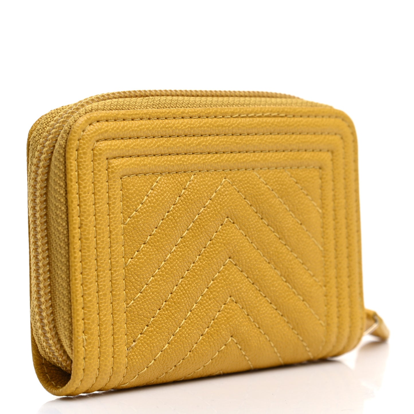 Caviar Chevron Quilted Boy Zip Around Coin Purse Wallet Yellow