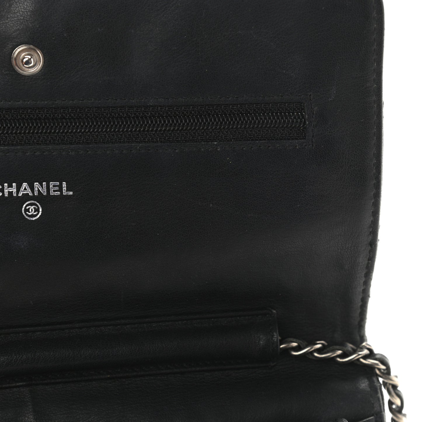 Distressed Patent Calfskin Quilted Reissue Wallet On Chain WOC Black