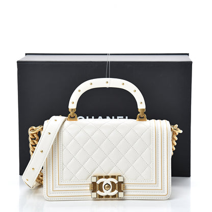 Chanel Lambskin Quilted Small Boy Studded Handle Flap White 15 of 15