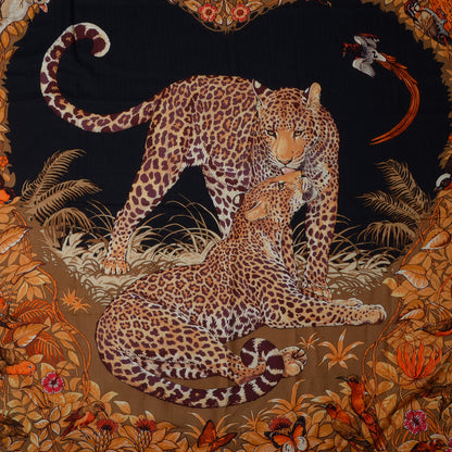 Hermes Cashmere Silk Jungle Love Scarf 140 Black 1 of 15