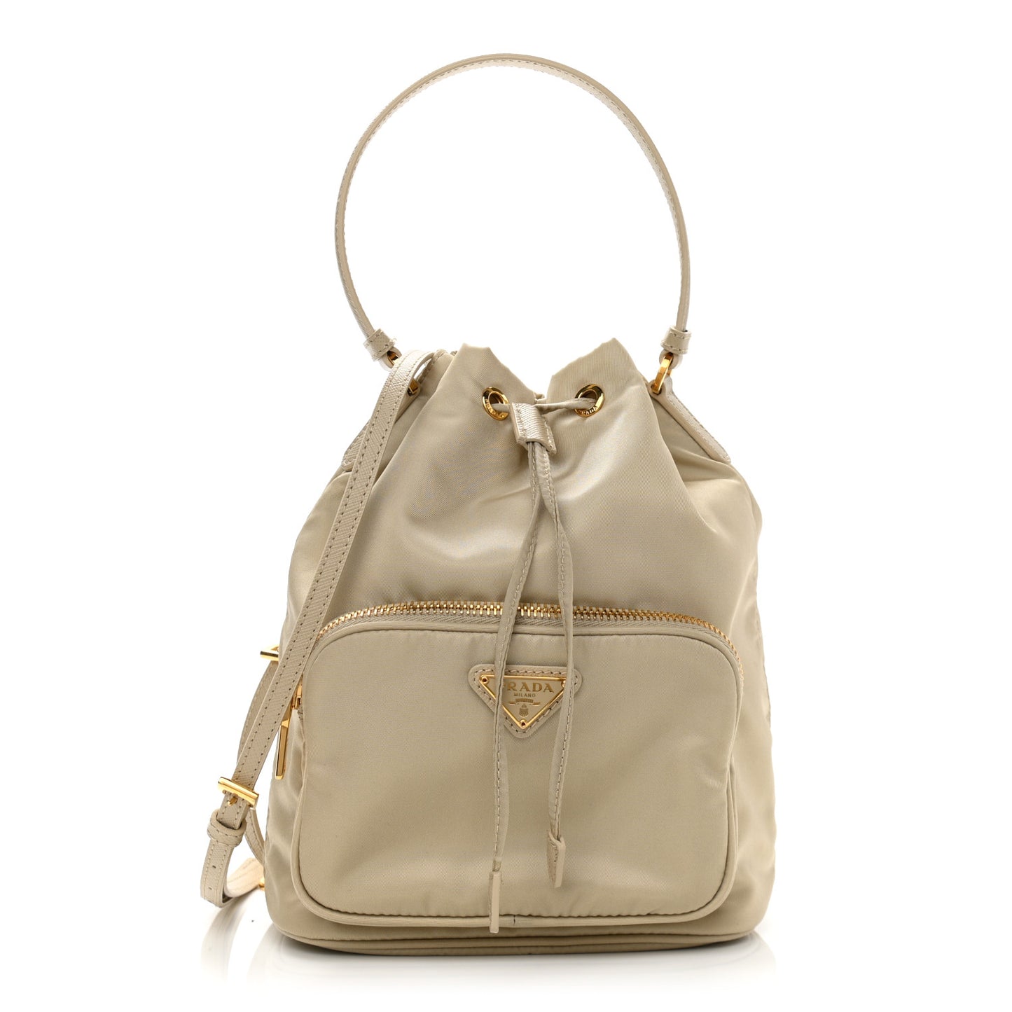 Re-Nylon Saffiano Duet Bucket Crossbody Bag Deserto