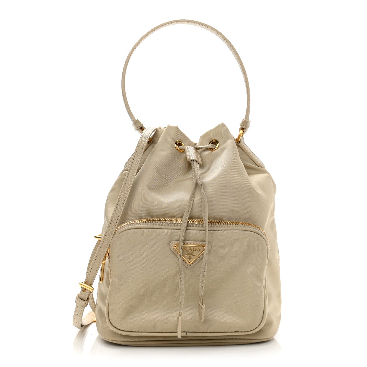 Prada Re-Nylon Saffiano Duet Bucket Crossbody Bag Deserto 1 of 10