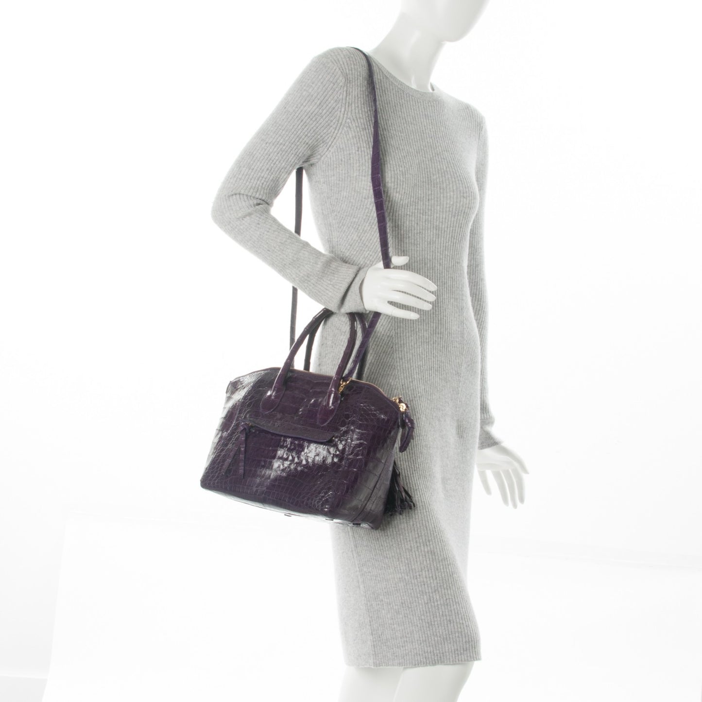Crocodile Medium Dome Satchel Purple