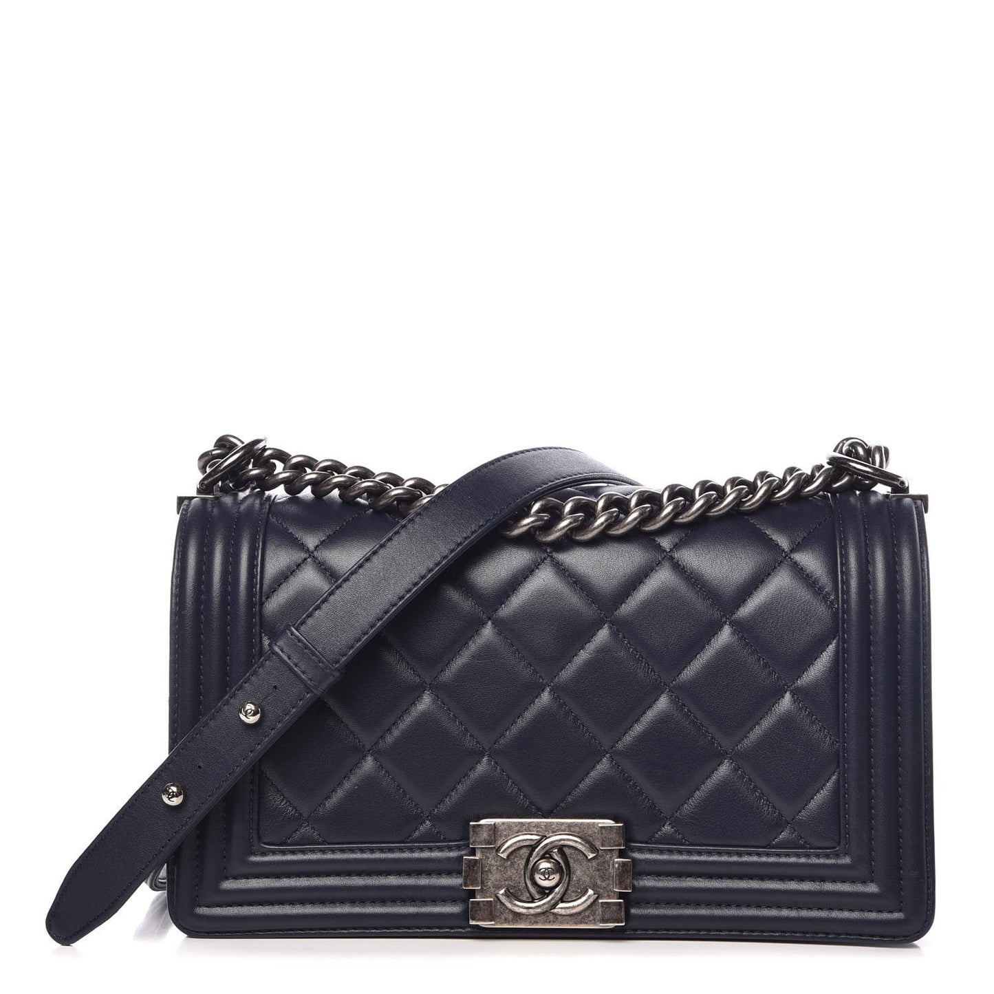 Calfskin Quilted Medium Boy Flap Navy Blue