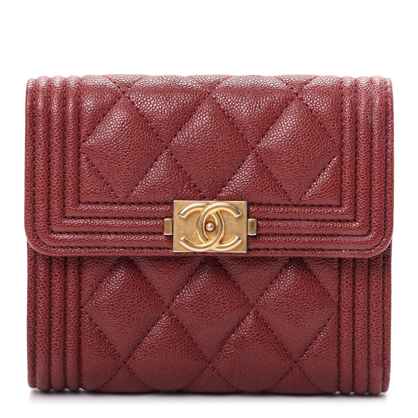 Caviar Quilted Compact Boy Wallet Burgundy