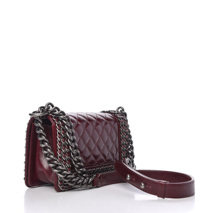 Chanel Glazed Calfskin Quilted Small Boy Chained Flap Burgundy 3 of 10