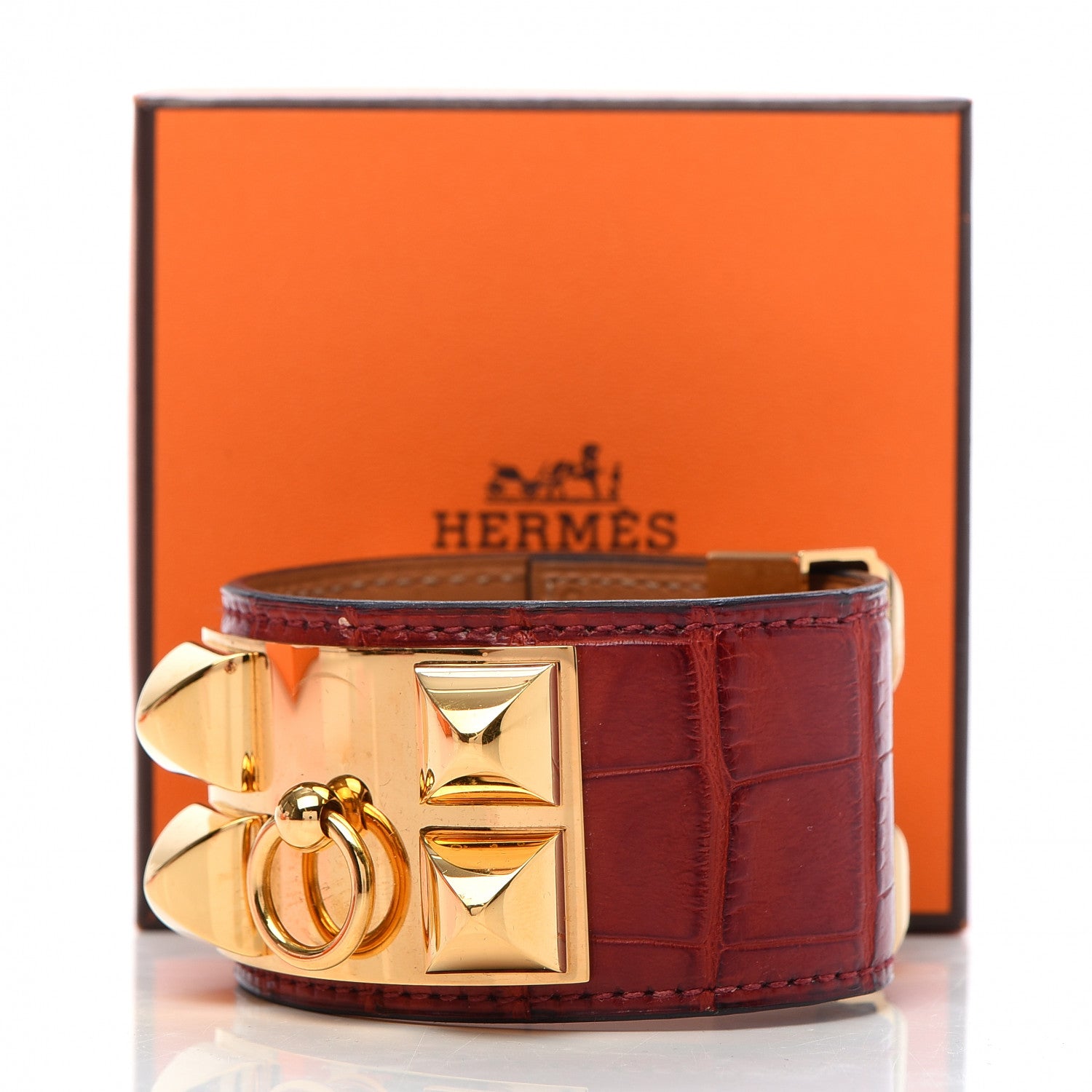 Hermes Shiny Alligator Collier De Chien CDC Bracelet S Rouge H 9 of 9