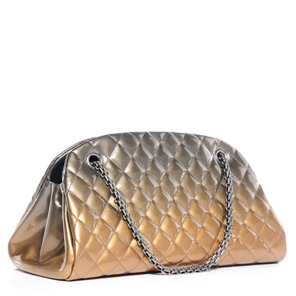 Chanel Metallic Patent Quilted Medium Just Mademoiselle Bowling Bag Gold Degrade 3 of 7