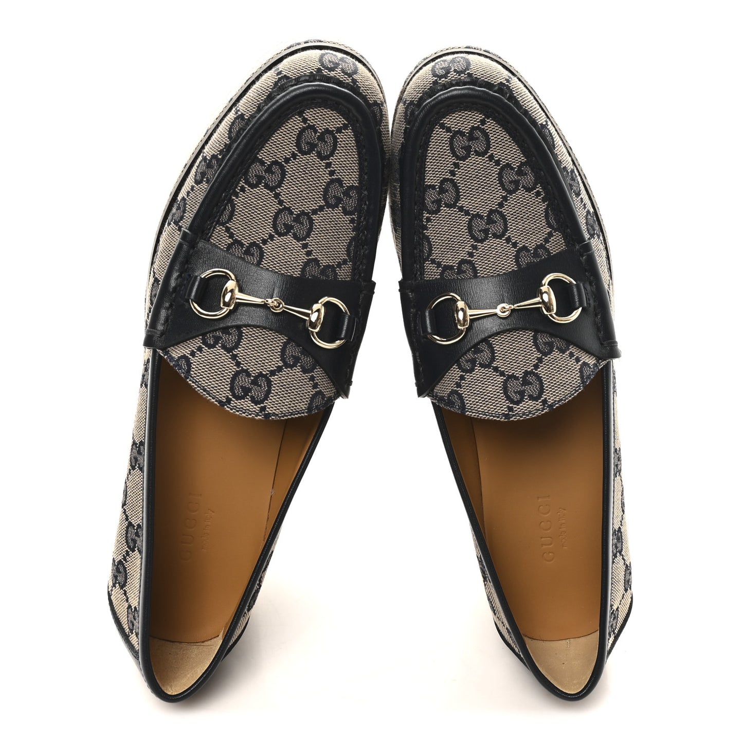 Canvas GG Monogram Horsebit Calfskin Womens Horsebit Platform Loafers 37 Beige Blue