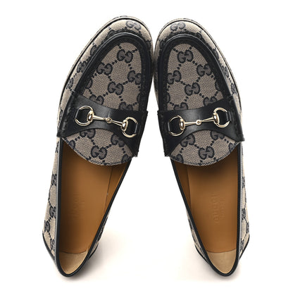 Gucci Canvas GG Monogram Horsebit Calfskin Womens Horsebit Platform Loafers 37 Beige Blue 2 of 10