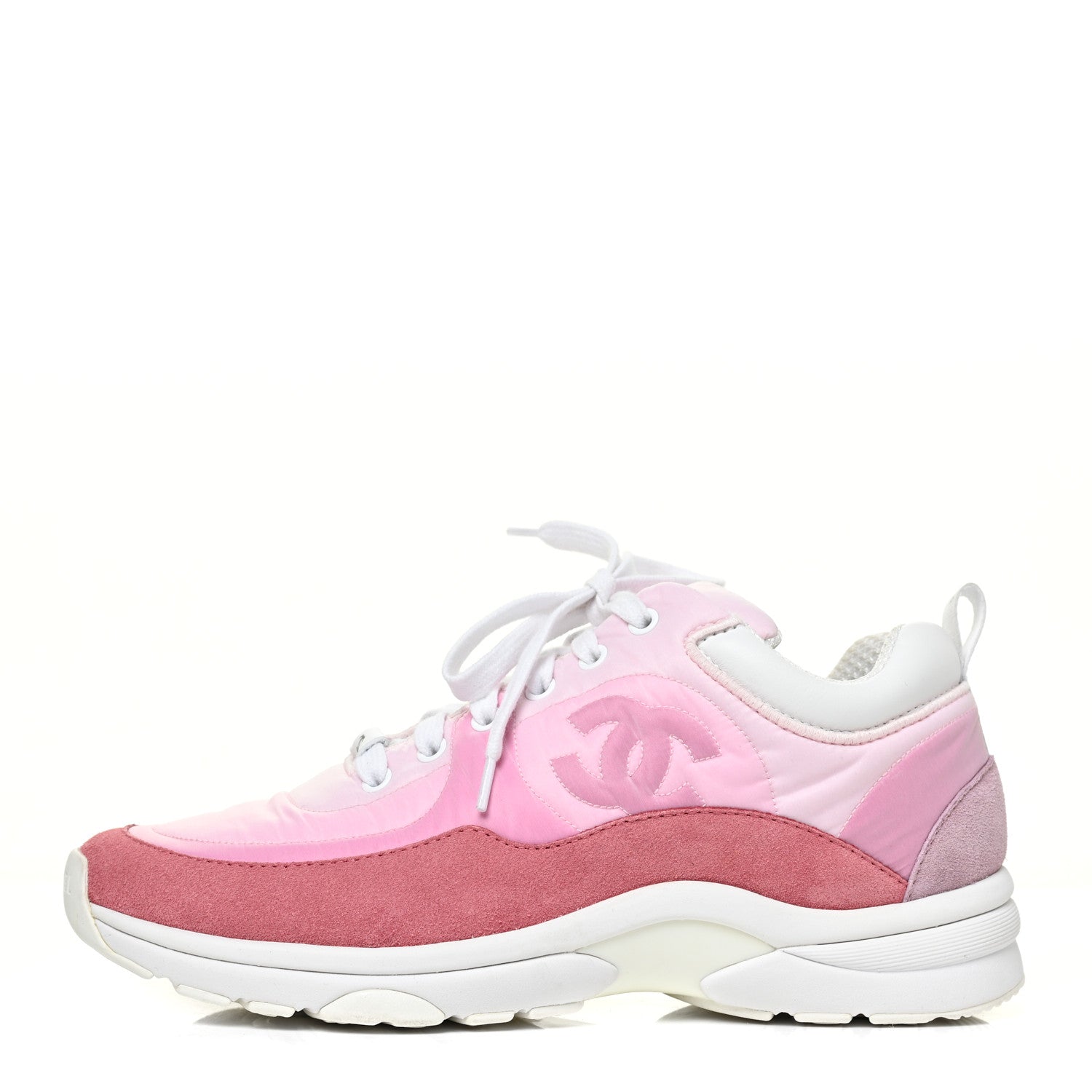 Chanel Nylon Calfskin Suede Womens CC Sneakers 38 Pink 1 of 13