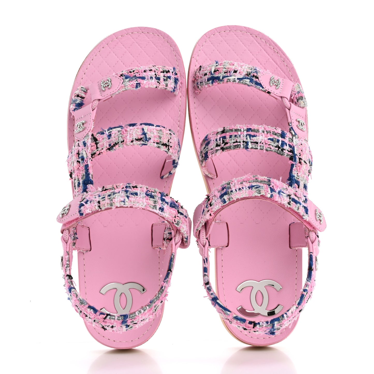 Tweed Lambskin Crystal CC Sandals 40 Pink Multicolor
