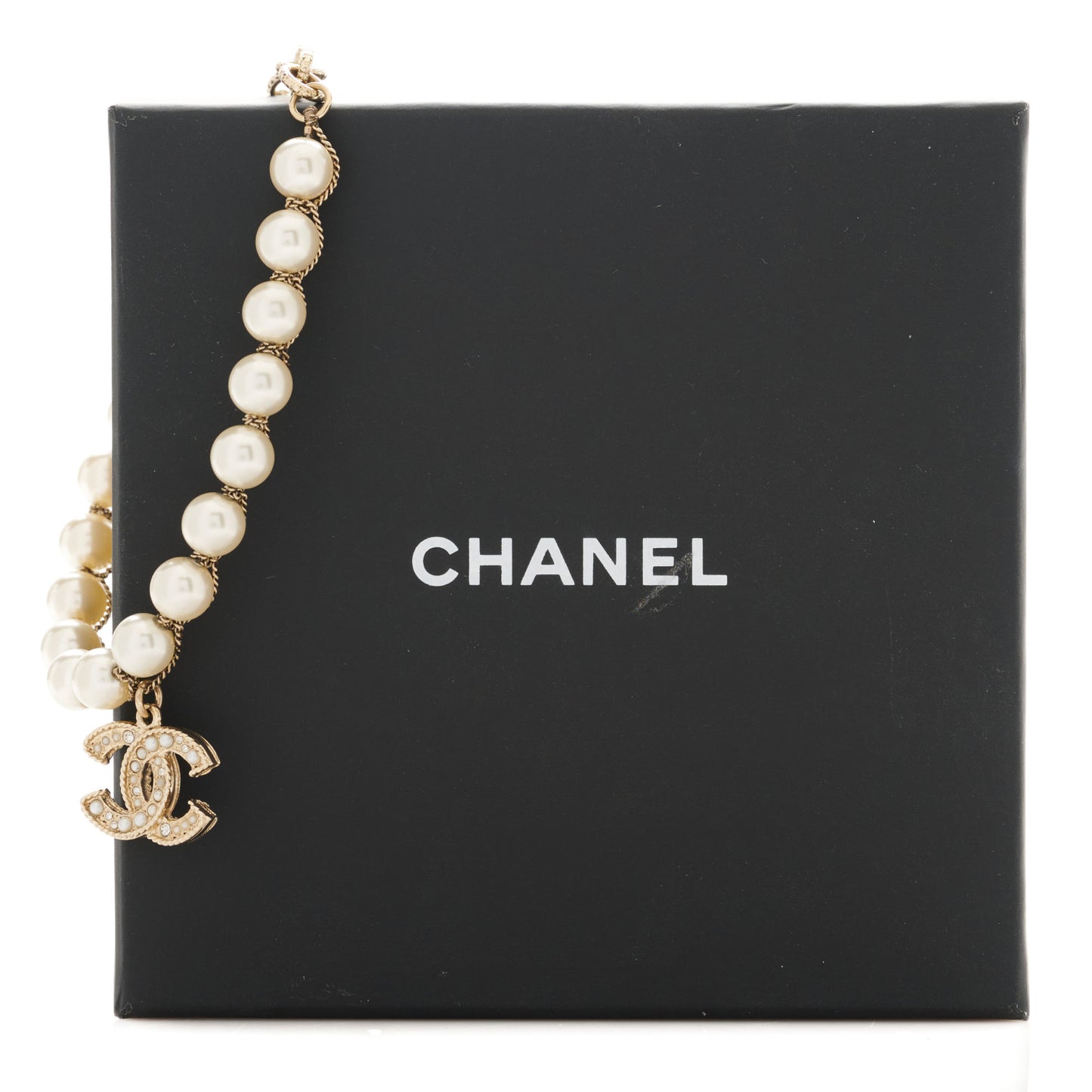 Graduated Pearl Crystal CC Bracelet Gold