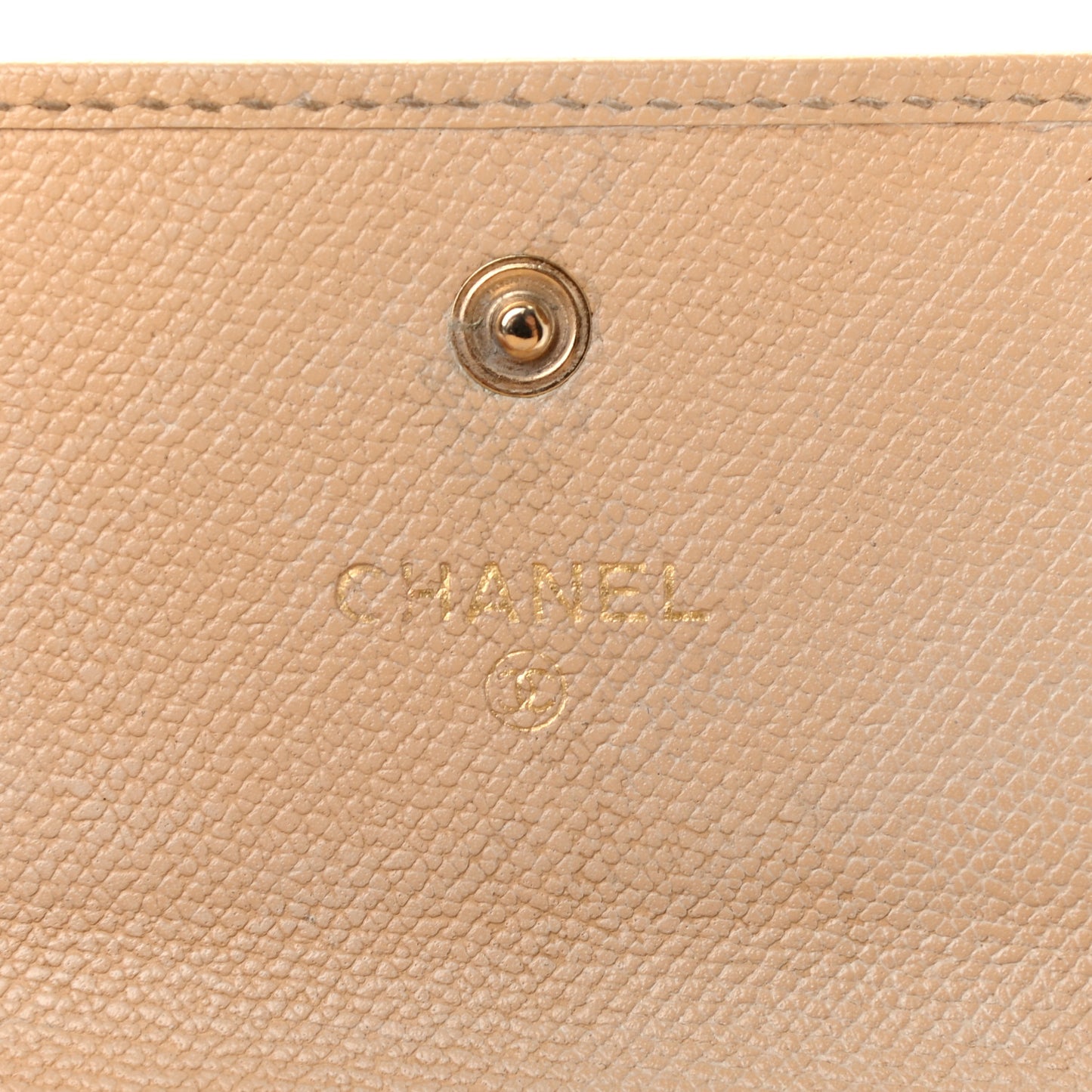 Grained Calfskin CC Button Compact Wallet Beige